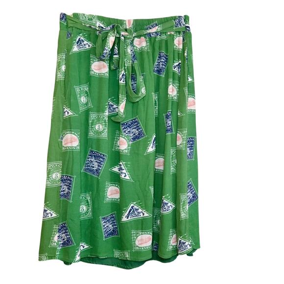 Anthropologie Porridge Getaway Skirt Green Large Novelty Travel Boho Artsy - Picture 5 of 10